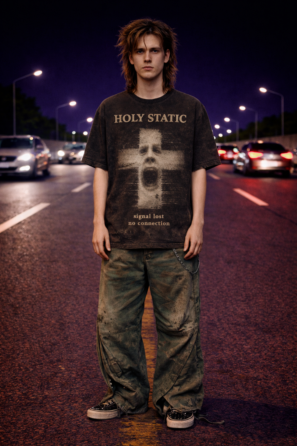 Holy Static “Signal Lost” Glitch Cross Tee
