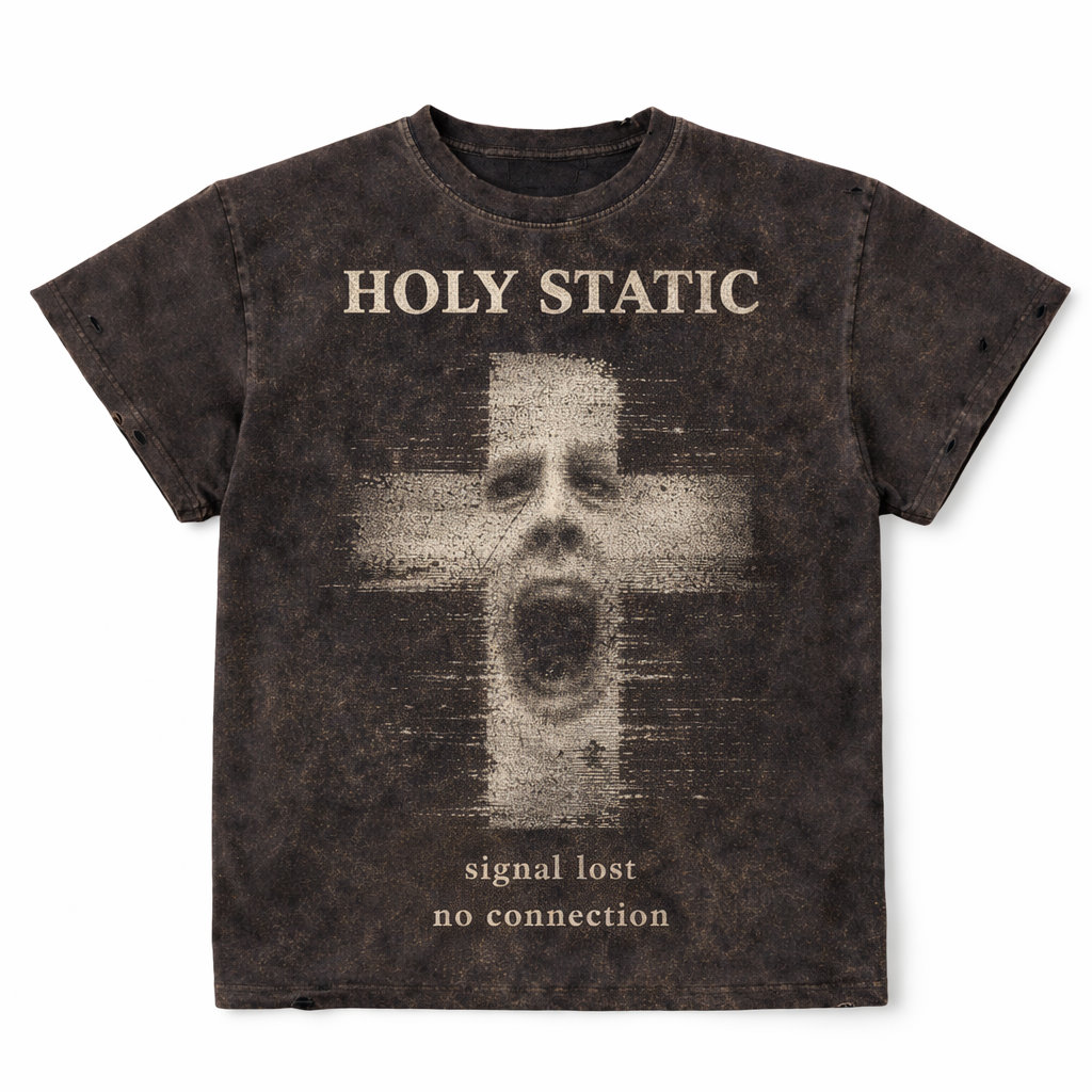 Holy Static “Signal Lost” Glitch Cross Tee